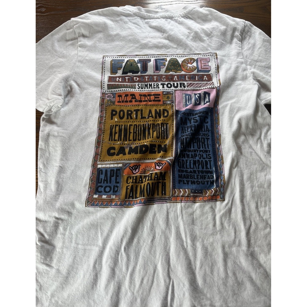 Fat Face Men's T-Shirt Medium White Life On The Road Summer Tour Graphic Cotton